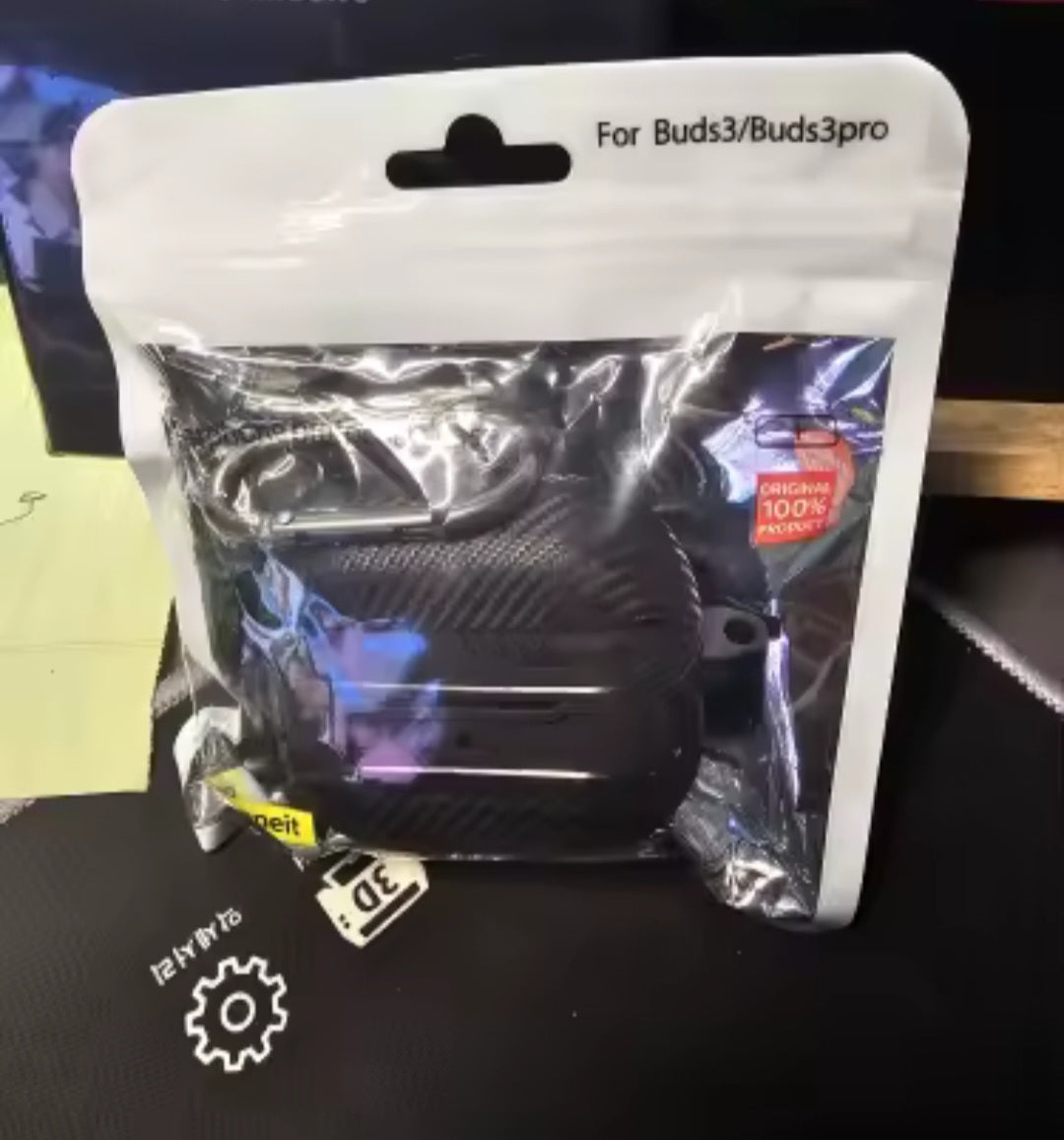 New Carbon Fibre Earphone Protective Cover Samsung Galaxy Buds 3 with keychain accessory Shockproof case