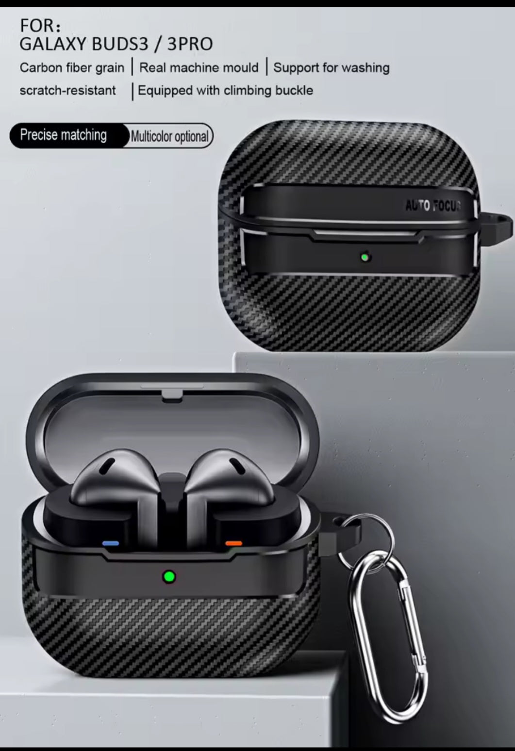 New Carbon Fibre Earphone Protective Cover Samsung Galaxy Buds 3 with keychain accessory Shockproof case
