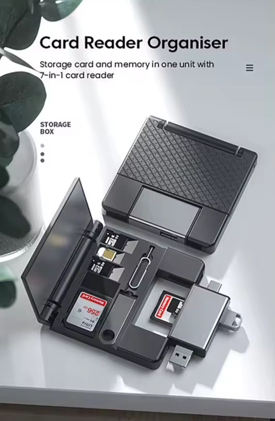 7 in 1 Multifunctional Card Reader Storage Box SD Micro Card Case OTG Adapter USB 2.0 Type C Adapter Storage Box.