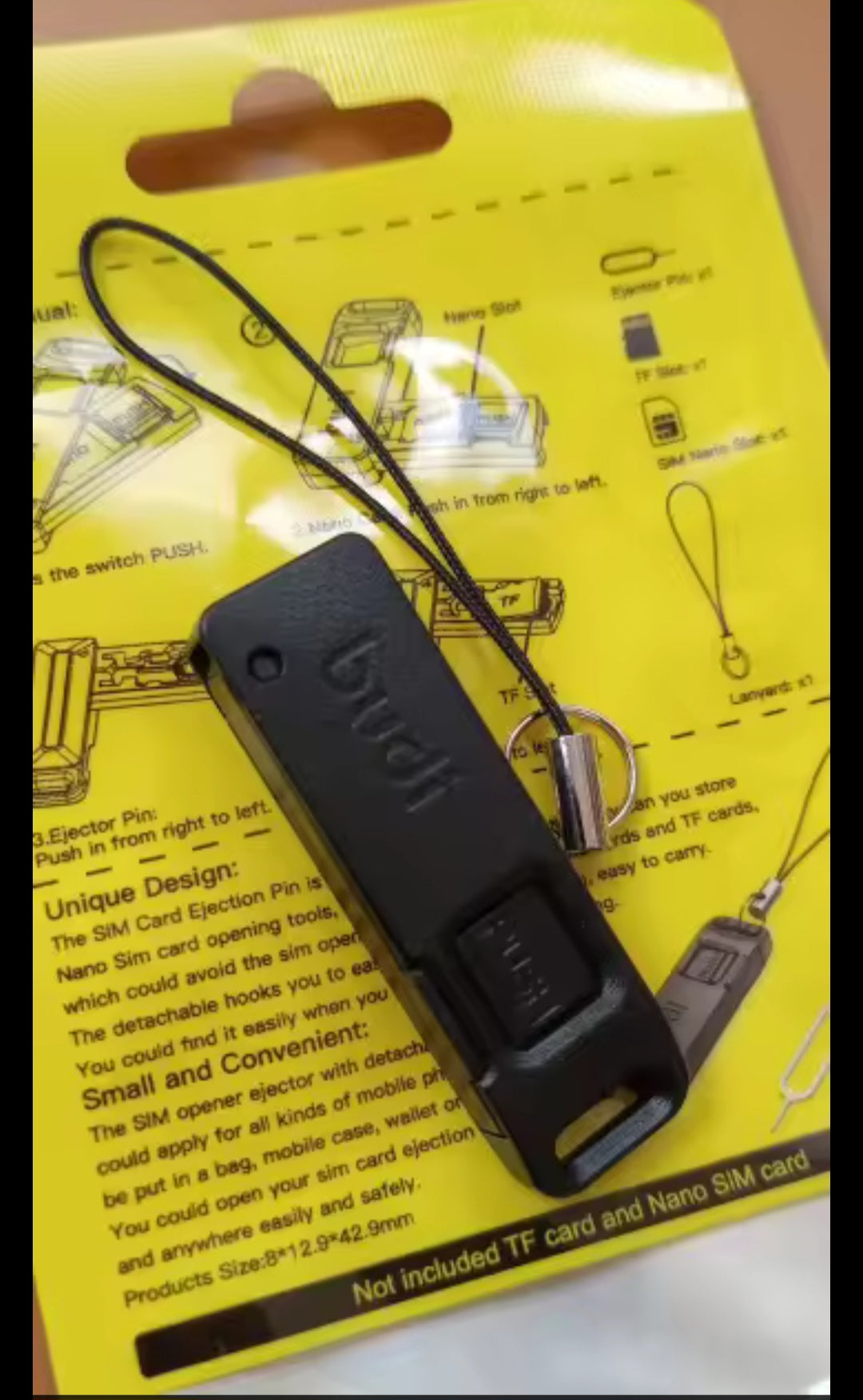 BUDI Anti lost Sim Card Eject Pin Needle Storage Box Universal Mobile Phone Steel Ejector Pin SIM TF Card Tray Opening Keyring.