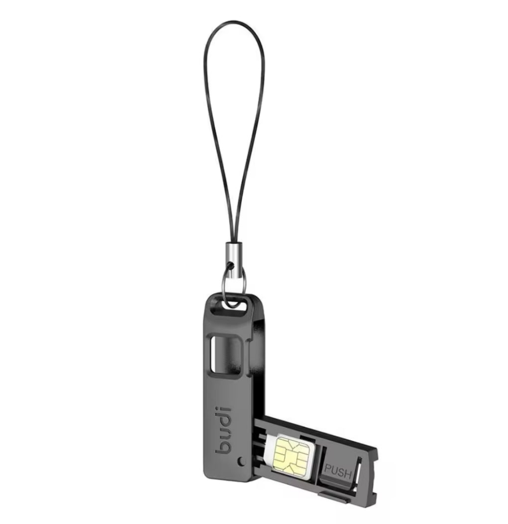 BUDI Anti lost Sim Card Eject Pin Needle Storage Box Universal Mobile Phone Steel Ejector Pin SIM TF Card Tray Opening Keyring.