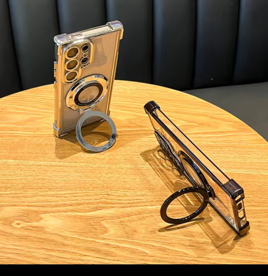 Luxury Magnatic Stand Shockproof Clear case for Samsung S25, S24, S23 Ultra Plus Note20.