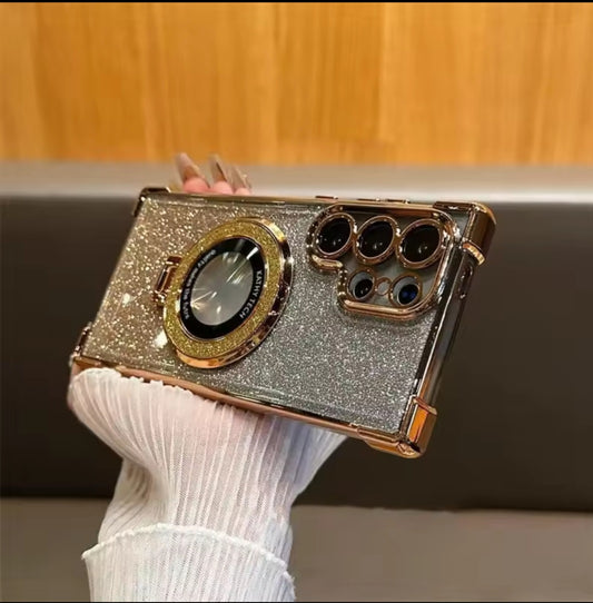 Luxury Magsafe Glitter Case For Samsung Galaxy S25 , S24 , S23 Ultra Gold.