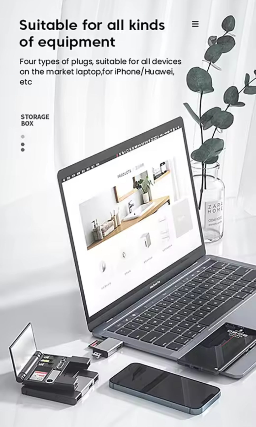 7 in 1 Multifunctional Card Reader Storage Box SD Micro Card Case OTG Adapter USB 2.0 Type C Adapter Storage Box.