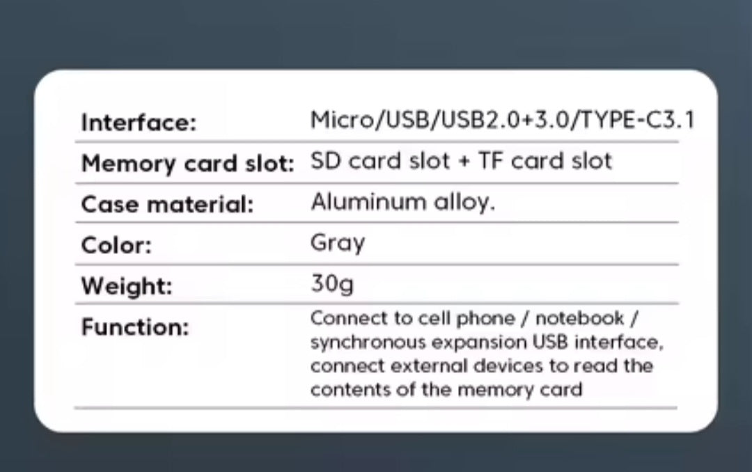 7 in 1 Multifunctional USB 3.0 Card Reader Micro TF SD Card Memory Reader USB Flash Drive Type C Adapter OTG